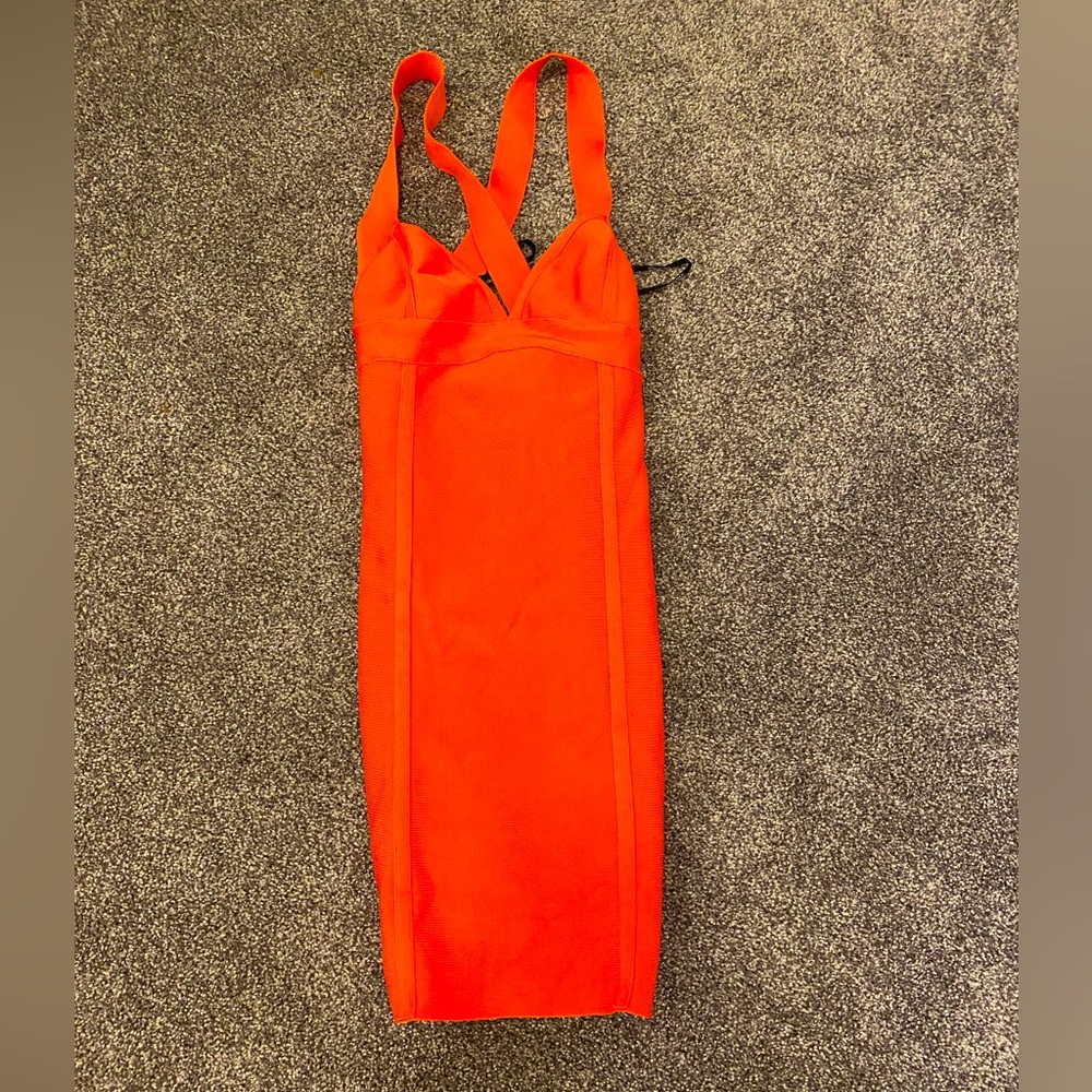 Herve Leger Forever 21 Orange show stopping cocktail dress NWOT